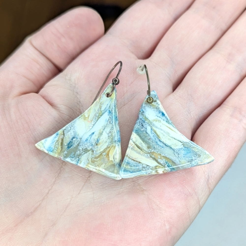 Glittery Blue Triangle Earrings